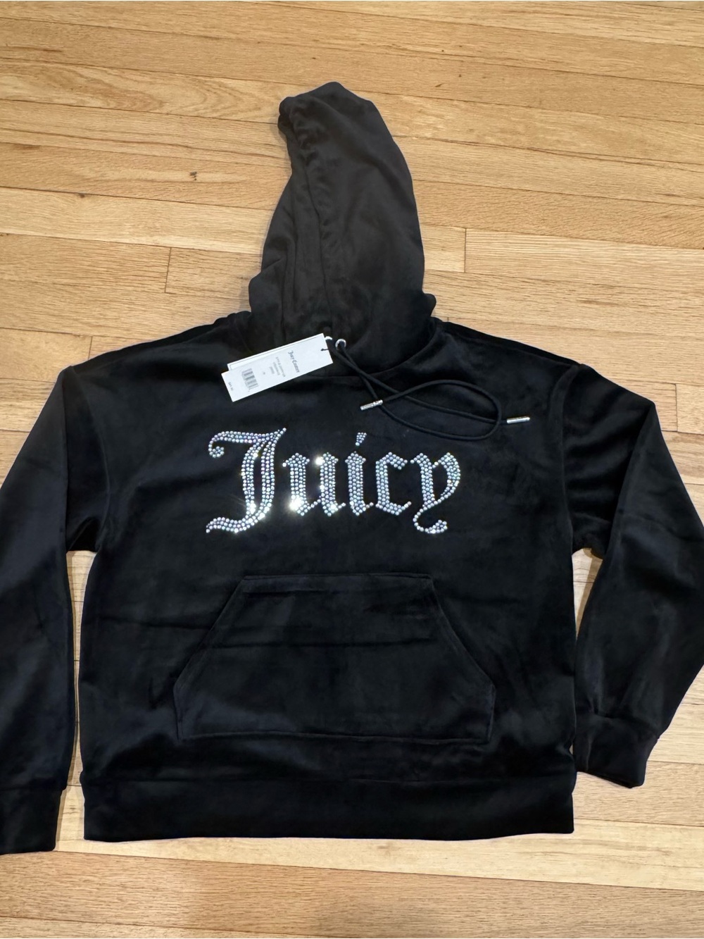 Juicy Couture Black Rhinestone Logo Velour Hoodie NWT